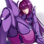  1girl bodysuit fate/grand_order fate_(series) gogocchi hair_intakes long_hair looking_at_viewer pauldrons pixiv_fate/grand_order_contest_2 purple_bodysuit purple_hair red_eyes scathach_(fate/grand_order) shoulder_armor very_long_hair 