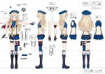  1girl armband bangs belt beret blonde_hair blue_hair blue_shorts boots buttons character_sheet from_behind from_side hat high_heel_boots high_heels highlights highres hime_hina_channel leg_strap long_hair midriff mismatched_legwear multicolored_hair navel shorts shugao sleeveless solo suspender_shorts suspenders suzuki_hina violet_eyes virtual_youtuber 