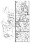  ! 3girls 4koma angry barefoot bbb_(friskuser) clenched_teeth comic commentary_request curly_hair ducking feathers flint_(girls_und_panzer) flying_sweatdrops girls_und_panzer hair_between_eyes hat hat_feather highres holding_foot long_hair long_sleeves monochrome multiple_girls neckerchief ogin_(girls_und_panzer) ooarai_naval_school_uniform open_mouth pipe pipe_in_mouth pleated_skirt rum_(girls_und_panzer) sailor_hat school_uniform serafuku shaded_face shoes_removed shouting sitting skirt spoken_exclamation_mark sweatdrop teeth translation_request 