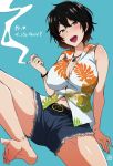  belt black_hair blush breasts cigarette cleavage copyright_request ikeshita_moyuko jewelry necklace open_mouth shirt short_hair shorts 