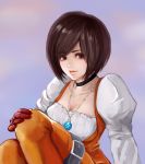  1girl black_hair bodysuit breasts cleavage commentary_request final_fantasy final_fantasy_ix garnet_til_alexandros_xvii gloves jewelry lips looking_at_viewer necklace orange_bodysuit short_hair smile solo 