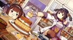  3girls :3 ahoge animal_ears azur_lane bangs bare_shoulders black_hair blush book breasts brown_hair brown_legwear cake camisole china_dress chinese_clothes chopsticks cleavage closed_mouth dress eyebrows_visible_through_hair fingernails food forte fur-trimmed_jacket fur_trim hair_ornament hair_rings hairband hairpods holding holding_chopsticks indoors jacket knife laffey_(azur_lane) long_hair long_sleeves medium_breasts multiple_girls ning_hai_(azur_lane) off_shoulder open_book open_clothes open_jacket pelvic_curtain ping_hai_(azur_lane) pink_jacket pleated_skirt puffy_long_sleeves puffy_sleeves purple_dress rabbit_ears red_eyes red_hairband red_skirt shaded_face silver_hair skirt standing standing_on_one_leg thigh-highs twintails v-shaped_eyebrows violet_eyes wavy_mouth whisk white_camisole white_hairband white_jacket 