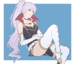  1girl artist_request boots breasts cape cleavage dress earrings elbow_gloves fire_emblem fire_emblem:_seisen_no_keifu fire_emblem_heroes gloves ishtar_(fire_emblem) jewelry long_hair medium_breasts ponytail side_ponytail sidelocks silver_hair simple_background sitting solo thigh-highs thigh_boots violet_eyes 
