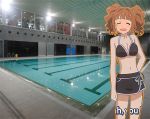  bikini bikini_skirt idolmaster indoors pool swimsuit takatsuki_yayoi twintails wavy_hair 