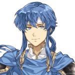  1boy blue_eyes blue_hair cape celice_(fire_emblem) fire_emblem fire_emblem:_seisen_no_keifu headband highres long_hair male_focus simple_background smile solo tecchen white_background 