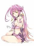  1girl arm_support artist_name breasts commentary_request crop_top gloves gradient_hair halo jibril_(no_game_no_life) large_breasts long_hair looking_at_viewer magic_circle midriff multicolored_hair no_game_no_life open_mouth pink_hair relaxjon sideboob sitting smile tattoo very_long_hair wing_ears yellow_eyes 
