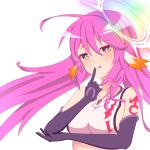  1girl :q artist_request breasts commentary_request crop_top cross finger_to_mouth gloves halo highres jibril_(no_game_no_life) large_breasts long_hair magic_circle multicolored multicolored_eyes naughty_face no_game_no_life orange_eyes pink_eyes pink_hair sideboob solo symbol-shaped_pupils tattoo tongue tongue_out wing_ears 