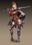  absurdres armor blonde_hair breasts capelet fantasy highleg highres mochisuna original sword thighs weapon 