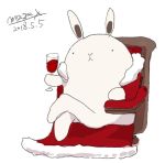  alcohol animal armchair cape chair cup dated drinking_glass fur-trimmed_cape fur_trim holding holding_drinking_glass legs_crossed lowres maze_(gochama_ze_gohan) no_humans original rabbit red_cape signature simple_background sitting white_background wine wine_glass 