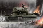  artist_name artist_request fire ground_vehicle gun highres machine_gun military military_vehicle motor_vehicle original ruins st-1 tank tiger_ii weapon world_of_tanks 