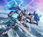  energy_sword flying gundam gundam_00_diver gundam_build_divers gunpla mecha mobile_suit mountain robot sky sword wa-kun weapon 