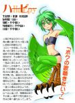  1girl blush character_profile commentary_request digitigrade feathered_wings feathers flat_chest green_eyes green_hair harpy monster_girl okayado original translation_request wings 