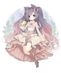  animal_ears blue_eyes blue_hair bow chibi dress frilled_dress frills full_body gradient_hair grey_hair highres lavender_hair long_hair long_sleeves looking_at_viewer multicolored_hair original pink_hair runastark smile twintails wavy_hair 