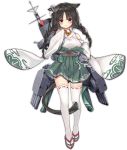  1girl :3 anchor_hair_ornament animal_ears azur_lane bangs bare_shoulders bell bell_choker between_legs blush braid breasts cat_ears cat_girl cat_tail choker closed_mouth detached_sleeves erect_nipples eyebrows eyebrows_visible_through_hair full_body green_hakama hair_between_eyes hair_ornament hakama hakama_skirt hand_up haori heart japanese_clothes jingle_bell large_breasts long_hair long_sleeves looking_at_viewer machinery official_art ooshio_(azur_lane) parted_bangs red_choker red_eyes ribbon-trimmed_clothes ribbon-trimmed_legwear ribbon_trim simple_background sleeves_past_fingers smile solo standing tachi-e tail tail_between_legs thigh-highs torpedo transparent_background tsukimi_(xiaohuasan) turret twin_braids white_legwear zettai_ryouiki 