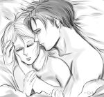 1boy 1girl aftersex bed bed_sheet closed_eyes couple greyscale hetero levi_(shingeki_no_kyojin) monochrome open_eyes petra_ral shingeki_no_kyojin sleeping
