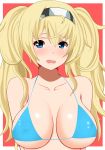  1girl blonde_hair blue_bikini_top blue_eyes breasts breasts_apart collarbone gambier_bay_(kantai_collection) hair_between_eyes hairband hifumi_kei highres kantai_collection large_breasts long_hair looking_at_viewer solo twintails wavy_mouth 