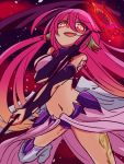  1girl angel_wings breasts crop_top cross evil_smile feathered_wings gloves gradient_hair halo jibril_(no_game_no_life) large_breasts long_hair low_wings magic_circle midriff multicolored_hair navel no_game_no_life open_mouth pink_hair sideboob single_thighhigh smile solo stomach symbol-shaped_pupils tattoo thigh-highs very_long_hair white_wings wing_ears wings yellow_eyes yuiti43 