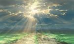  clouds cloudy_sky commentary_request day field grass highres landscape lens_flare light_rays nature nezuminezumi no_humans original outdoors path road scenery sky 