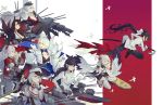  6+girls akagi_(azur_lane) animal_ears atago_(azur_lane) azur_lane black_footwear black_gloves black_legwear blue_eyes bow breasts brown_eyes cannon character_request cleavage eye_contact eyeshadow finger_sucking flight_deck flight_deck_scroll fox_ears fox_tail from_side gloves grey_hair hair_between_eyes hair_bow hand_up hat holding holding_sword holding_weapon jacket japanese_clothes jumping kaga_(azur_lane) kimono kuroduki_(pieat) large_breasts long_hair long_sleeves long_sword looking_at_another machinery makeup military_hat military_jacket multiple_girls multiple_tails obi pantyhose pleated_skirt ponytail prinz_eugen_(azur_lane) profile ready_to_draw red_eyes rigging sash scabbard sheath shoes short_hair skirt smile sword tail takao_(azur_lane) thigh-highs two_side_up unsheathing very_long_hair weapon white_bow white_gloves white_jacket white_legwear white_skirt wide_sleeves 