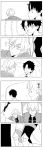  2boys absurdres closed_eyes comic commentary_request facing_another fate/grand_order fate_(series) fujimaru_ritsuka_(male) gawain_(fate/grand_order) greyscale hair_between_eyes highres looking_at_another monochrome multiple_boys natalow21 short_hair silent_comic smile 