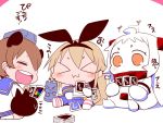  &gt;_&lt; ahoge animal_ears blonde_hair brown_hair chibi closed_eyes collar comic commentary_request dress enemy_aircraft_(kantai_collection) fake_animal_ears hairband headgear horns kantai_collection long_hair long_sleeves mittens northern_ocean_hime open_mouth orange_eyes pleated_skirt rabbit_ears rensouhou-chan sailor_dress sako_(bosscoffee) school_uniform serafuku shimakaze_(kantai_collection) shinkaisei-kan short_sleeves sitting skirt sleeveless smile striped striped_legwear thigh-highs translation_request uno_(game) white_hair yukikaze_(kantai_collection) 