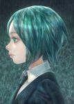  1other androgynous artist_request colored_eyelashes expressionless face gem_uniform_(houseki_no_kuni) green_eyes green_hair highres houseki_no_kuni lips necktie phosphophyllite profile realistic short_hair solo upper_body 