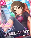  aihara_yukino blush brown_eyes brown_hair character_name idolmaster idolmaster_cinderella_girls long_hair shirt stars 