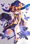  abigail_williams_(fate/grand_order) black_bow black_dress black_hat black_legwear black_panties blonde_hair bow bow_legwear bug butterfly dress fate/grand_order fate_(series) full_body hand_on_headwear hat hat_bow highres insect key keyhole long_hair looking_at_viewer mary_janes navel orange_bow oversized_object panties pixiv_fate/grand_order_contest_2 red_eyes revealing_clothes shadow shoes single_thighhigh sitting skull_print smile star star_print starry_sky_print stuffed_animal stuffed_toy teddy_bear thigh-highs underwear very_long_hair witch_hat 