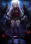 1girl absurdres antenna_hair arm_across_waist artist_name azur_lane backlighting bangs black_panties blush breasts eyebrows_visible_through_hair full_body full_moon garter_straps gloves gluteal_fold hair_between_eyes hair_over_one_eye half-closed_eyes hand_on_own_arm head_tilt headgear highres iron_cross large_breasts light_particles long_hair long_sleeves looking_at_viewer machinery moon multicolored_hair night night_sky open_mouth panties prinz_eugen_(azur_lane) red_lips redhead rigging shooting_star silver_hair sky smile solo sparkle star_(sky) starry_sky steve_zheng streaked_hair swept_bangs thigh-highs thumb tongue two_side_up underwear very_long_hair wide_sleeves 