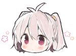  1girl angel_chromosome_xx antenna_hair blush chibi closed_mouth face grey_hair ikeuchi_tanuma looking_at_viewer neon_genesis_evangelion portrait red_eyes simple_background solo tabris tabris-xx twintails white_background 