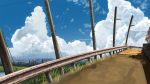  banishment bridge clouds commentary_request day grass highres no_humans original outdoors power_lines railing scenery sky summer 