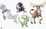  alexalan cactus_(pokemon) commentary creature crocky deer_(pokemon) english_commentary jug_(pokemon) looking_at_viewer no_humans poke_ball_print pokemon pokemon_(creature) pokemon_rgby_beta shark standing 