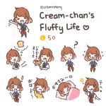  artist_name cake character_name chibi commentary creamsherry crying english english_commentary food happy hiragana line_(naver) original sleeping sleepy sparkling_eyes toast tongue tongue_out 