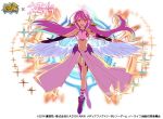  1girl angel_wings breasts copyright_name crop_top feathered_wings fullbokko_heroes gloves gradient_hair halo jibril_(no_game_no_life) large_breasts long_hair looking_at_viewer low_wings magic magic_circle midriff mismatched_legwear multicolored multicolored_eyes multicolored_hair navel no_game_no_life official_art open_mouth orange_eyes pink_hair shoes sideboob single_shoe smile solo stomach tattoo very_long_hair white_wings wing_ears wings yellow_eyes 
