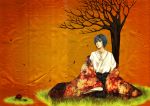  crease japanese_clothes kaito male mota_(melancholy-red) mota_(pixiv345370) petals solo tree vocaloid 