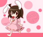  barefoot bunny_ears candy_apple chibi hida_(artist) inaba_tewi lollipop pink rabbit_ears touhou 