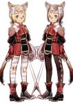  animal_ears bad_id blonde_hair boots branch_(artist) branch_(blackrabbits) brown_hair circlet final_fantasy final_fantasy_xi mithra multiple_girls pantyhose red_mage shield short_hair smile striped striped_legwear striped_thighhighs sword tail thigh-highs thighhighs weapon 