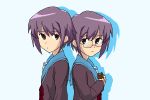  2girls cardigan dual_persona glasses nagato_yuki oekaki school_uniform short_hair smile suzumiya_haruhi_no_shoushitsu suzumiya_haruhi_no_yuuutsu 