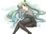  detached_sleeves green_eyes green_hair hatsune_miku long_hair nasunoko panties panties_under_pantyhose pantyhose skirt striped striped_panties twintails underwear vocaloid 