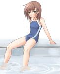 brown_eyes brown_hair misaka_mikoto no_reply one-piece_swimsuit pool poolside school_swimsuit shiki_(no-reply) swimsuit to_aru_majutsu_no_index wet 