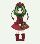  boots cosplay front_ponytail green_hair hair_ribbon kagiyama_hina kagiyama_hina_(cosplay) kintaro ribbon solo touhou yadamon yadamon_(character) 