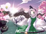  cherry_blossoms flower green_eyes hairband highres konpaku_youmu nature nejime ribbon scenery silver_hair sword touhou weapon 