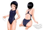  barefoot black_hair competition_swimsuit feet flat_chest goggles natsu_no_yudoufu one-piece_swimsuit original red_eyes short_hair swimsuit 