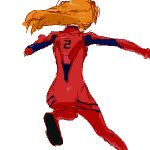  back jump jumping leg_lift long_hair lowres neon_genesis_evangelion oekaki orange_hair outstretched_arms plugsuit redhead solo souryuu_asuka_langley spread_arms 