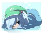  blue_hair hair_bobbles hair_ornament hat kawashiro_nitori lying oka_(artist) oka_(bananashoe) on_stomach sleeping touhou twintails wink 