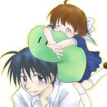  blue_hair brown_hair clannad closed_eyes dango dango_daikazoku father_and_daughter okazaki_tomoya okazaki_ushio school_uniform short_hair yuzu_(apricot55) 