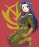  (^_^)_(pixiv198858) belt boots cosplay flag gundam idolmaster long_hair military military_uniform miura_azusa muhi11234 solo uniform zeon 