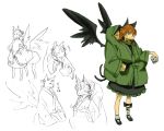  animal_ears braid cat_ears kaenbyou_rin multiple_girls nininbaori reiuji_utsuho sketch touhou uewtsol wings 