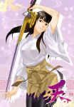  1girl female henshin japanese_clothes kanji long_hair miko naoto_satta pantyhose samurai_sentai_shinkenger shiraishi_mako solo super_sentai sword torn_clothes weapon 