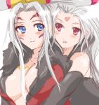 2girls blue_eyes breasts cleavage cloud_of_darkness dissidia_final_fantasy face_paint facepaint final_fantasy final_fantasy_iii final_fantasy_viii large_breasts long_hair lowres minnku multiple_girls purple_eyes silver_hair ultimecia violet_eyes